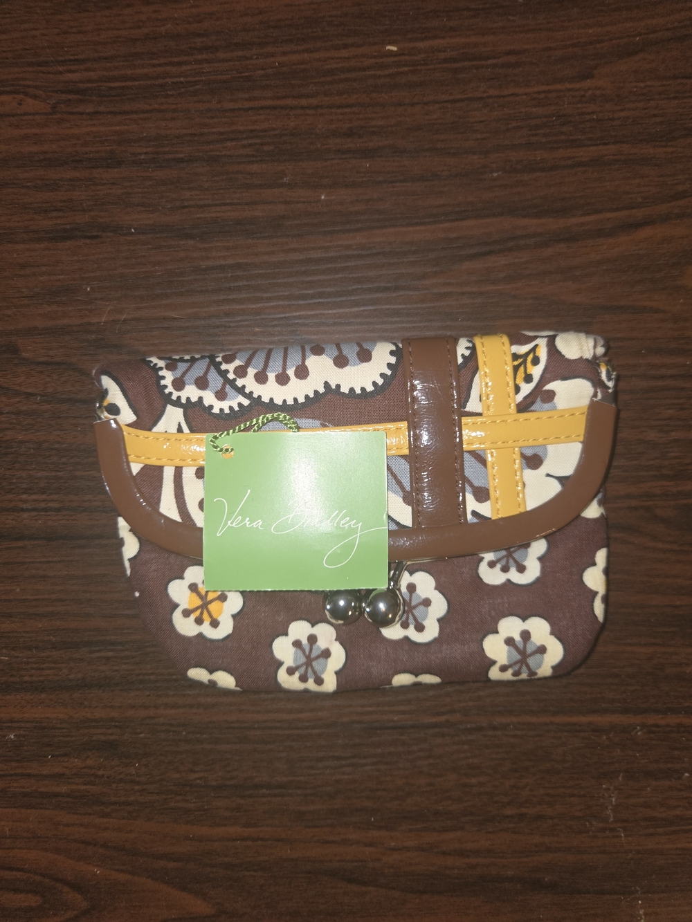 Vera Bradley Brown Floral Clasp with Yellow Trim